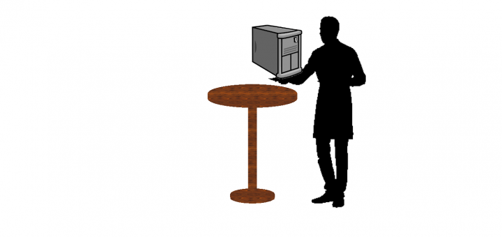 A waiter putting a server on table